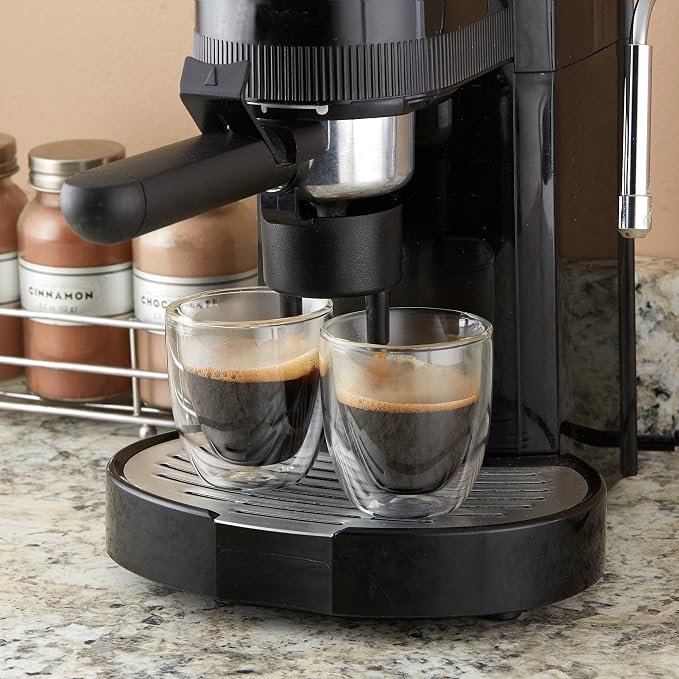 Glass Espresso Cups Set of 4 - Double Walled Espresso Cup 2.7 OZ - Wide Italian Style Clear Doppio Espresso Cup - Double Espresso Cups - Espresso Accessories Small Double Wall Expresso Coffee Cup