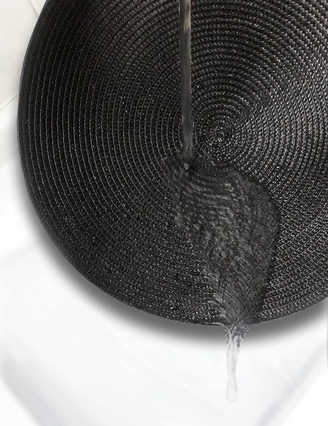 HODJOY Placemats, Round Braided Placemats for Dining Tables, Woven Non-Slip Washable Table Mats, Set of 6, 15 inch, Black