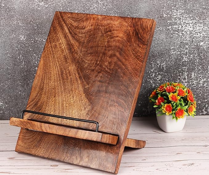Wooden Cookbook Stand Cutting Chopping Board | Wood Cookbook Recipe Holder with The Adjustable Pull-Out Stand
