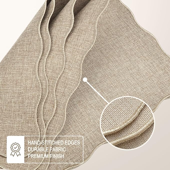 AHHFSMEI Faux Linen Placemats Set of 6 Heat Resistant Non-Slip Stain Proof Table Mats for Kitchen Dining Elegant Decor Place Mats (Linen Beige)
