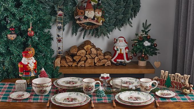Bico Santa on the Way Ceramic Mug Set of 4, Christmas Coffee Mugs, 16oz Holiday Cups for Tea, Cocoa, or Hot Drinks, Microwave & Dishwasher Safe