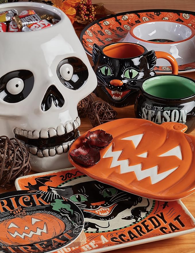 Scaredy Cat 3-D Ceramic Halloween Mugs,Set of 4 – Add spooky fun to your fall mornings with ghost, pumpkin, skull, and black cat designs, perfect for coffee, cocoa, or festive party drinks(Pack of 3)