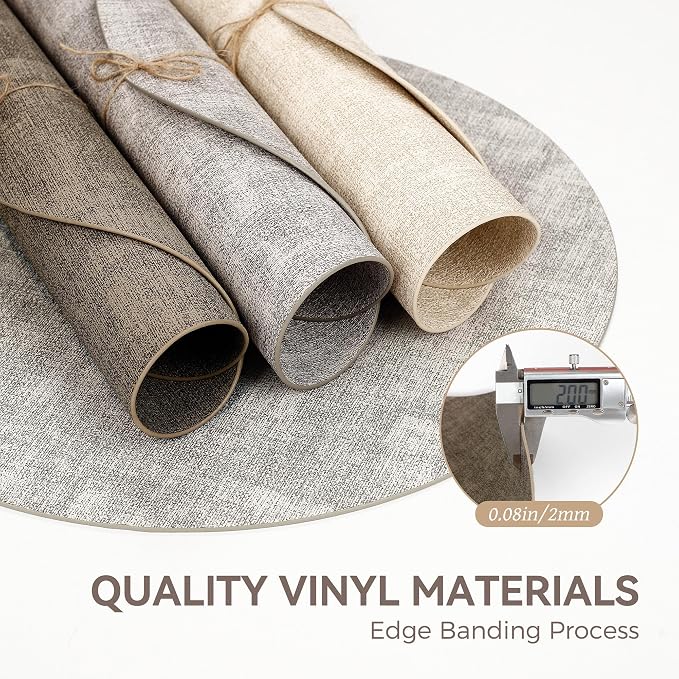 13" Round Placemats Set of 8, Reversible Faux Leather Heat Resistant Table Mats, Waterproof Oilproof Wipeable Table Protective Placemats for Vinyl, Washable for Indoor & Outdoor Use (8, Dark Coffee)