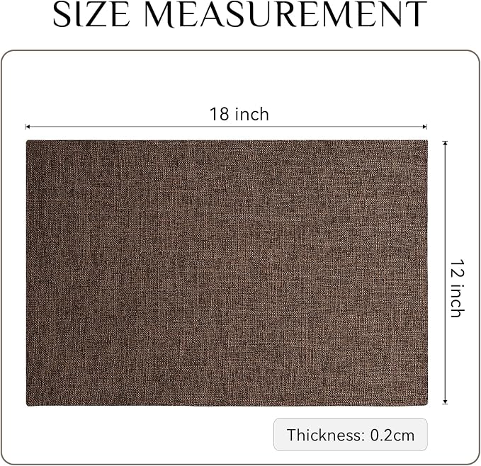 Softalker Faux Linen Placemats Set of 8-12 x 18 Inch, Heat Resistant Double Layered Durable Burlap Farmhouse Place Mats, Non-Slip Washable Rustic Table Mats for Dining, Kitchen, Party（Dark Brown