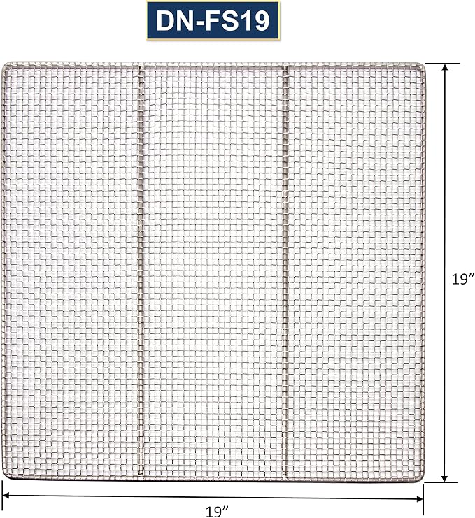GSW 10 pcs 19" x 19" DN-FS19 Heavy Duty 19 Gauge 4-mesh Stainless Steel Woven Mesh Donut Frying Screen, 1/4"D Outer Frame and Support Rods