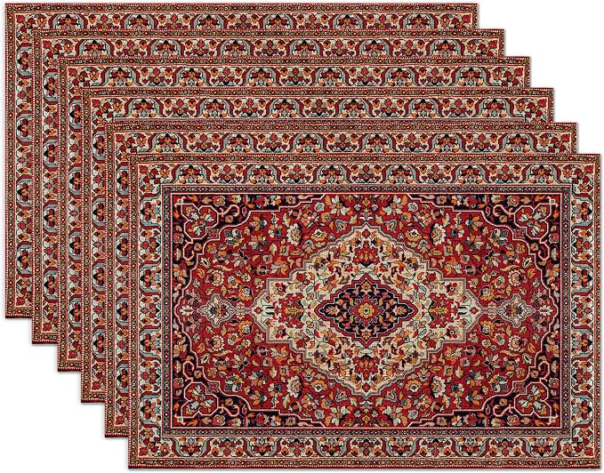 Boho Vintage Ethnic Placemats Set of 6 Washable Table Mats for Kitchen Dining Table,Heat-Resistant Place Mats for Indoor Outdoor Party Holiday Decoration