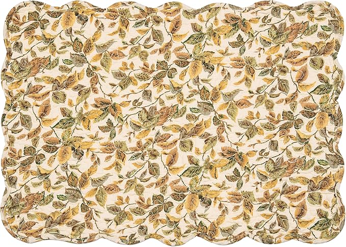 C&F Home Iris Yellow & Green Leaves Vintage Design Quilted 100% Cotton Set of 6 Placemats 13" x 19" Spring Floral Fall Autumn Harvest Thanksgiving Kitchen Tabletop Reversible Machine Washable Linen