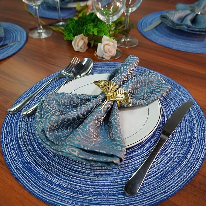 WAZAIGUR Red-A，Placemats,Round Placemats for Dining Table Set of 6 Woven Heat Resistant Non-Slip Kitchen Table Mats Diameter 14 inch(Blue)