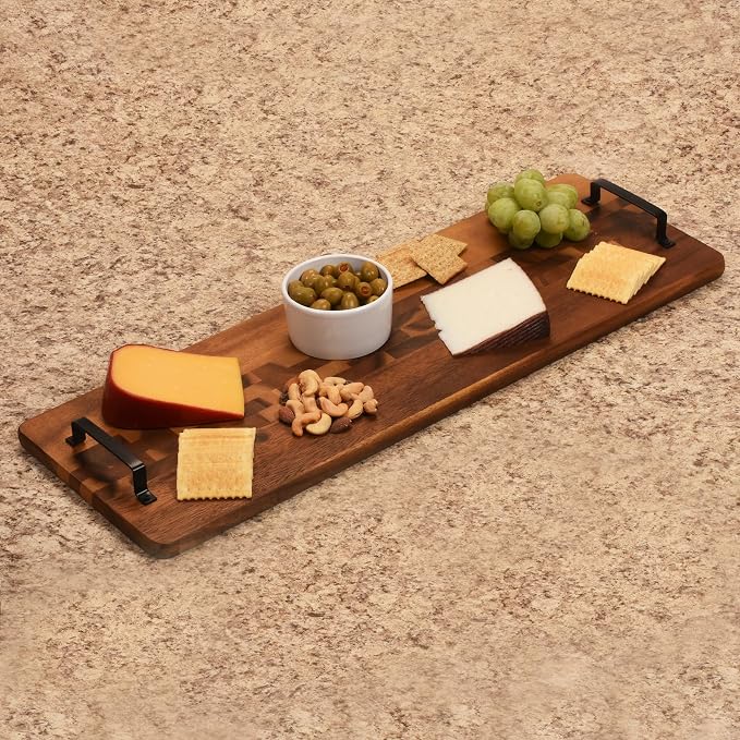 Kalmar Home Acacia Wood and Metal Serving Tray, Natural