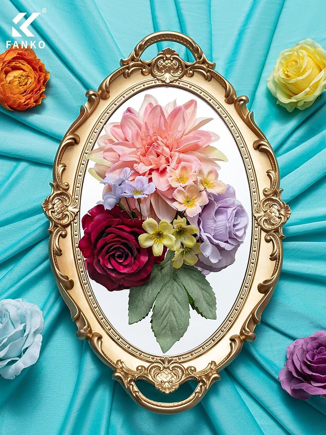 FANKO Artificial Flowers for DIY, Rainbow Multicolor Faux Flowers Bouquet, Colorful Fake Rose Daisy Lily Silk Flowers for Vase, Home Decor, Garland, Wedding, Birthday, Party, Romantic Celebration