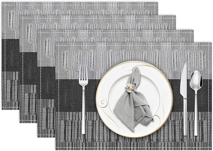 Niviy Black Halloween Placemats Set of 4, 12x18 Inch Washable Easy to Clean Heat-Resistant Anti-Skid Indoor Outdoor Table Mats for Holiday Party Kitchen Dining Room Decoration