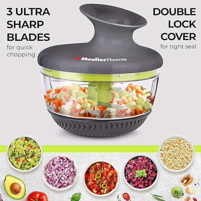 Mueller Rolling Food Chopper Manual Hand, Shaker, Mixer, Cutter, Slicer, Zester Pro - Strongest - 30% Heavier Duty Multi Vegetable-Fruit-Spice-Kitchen Tool/Utensil, Large