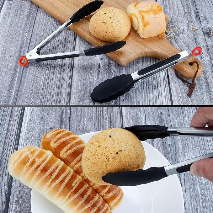 Tenta Tongs 7 Inch Silicone Mini Tongs (3pcs) for Cooking, Grilling, Turning