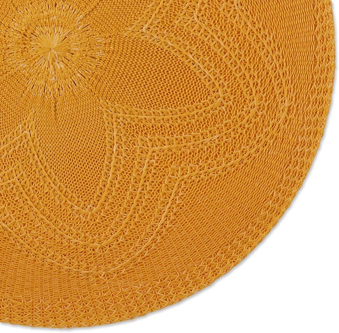 DII Woven Collection Round Braided Floral Placemat Set, 15", Honey Gold, 6 Piece