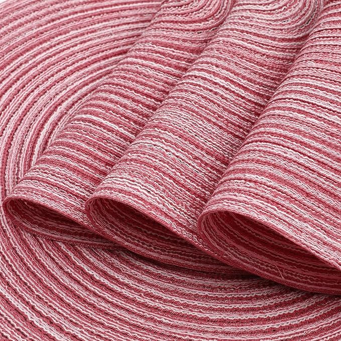 Topotdor 15 Inch Round Placemats Stain Resistant Anti-Skid Washable Polyproplene Table Mats Placemats(Pink, Set of 6)