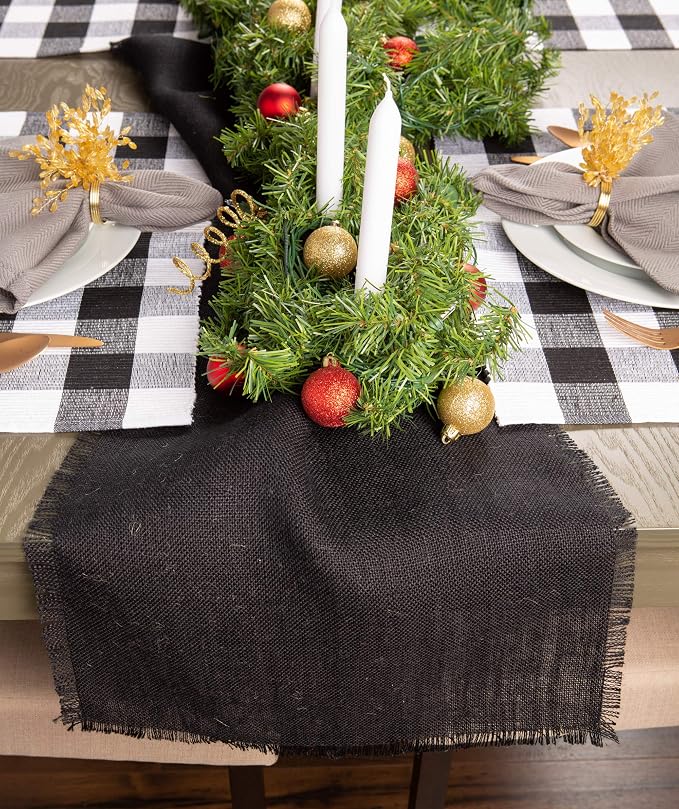 DII Jute Burlap Collection Kitchen Tabletop, Table Runner, 15x74, Solid Black