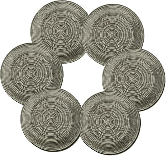 Youyi Round Braided Placemats Set of 6, 15 Inch Place Mats Washable Heat Stain Resistant Resistant Non-Slip Modern Farmhouse Table Mats for Kitchen Decor, Light Gray