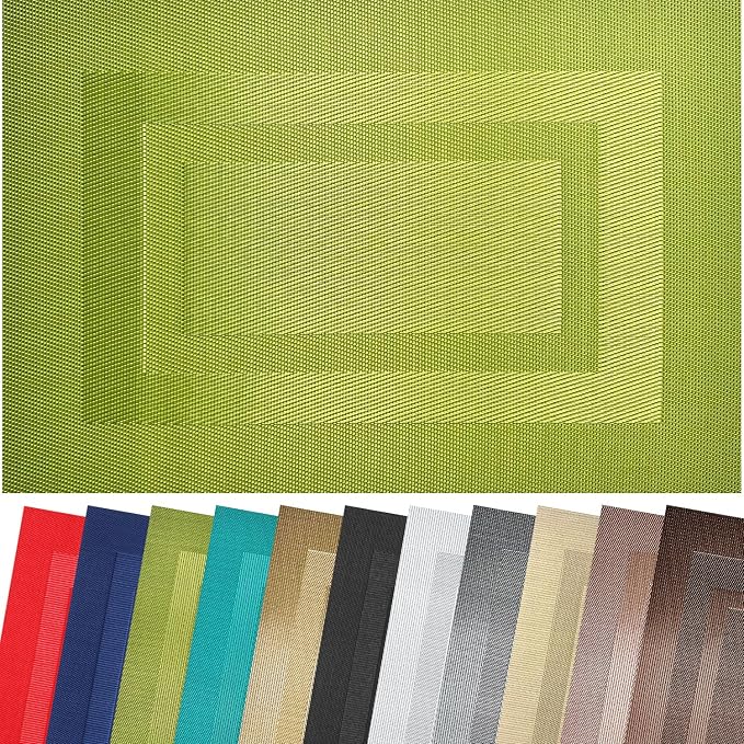 PIGCHCY Placemats Set of 8 Washable Durable Place Mats Vinyl Heat Resistant Non-Slip Table Mats Indoor Outdoor (18 x 12 inches, Lime Green)