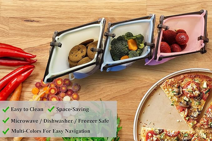 Half Gallon Leakproof Reusable Silicone SnapBags Set Stand-Up Odorless Easy Dry Food Storage Bags (33 Oz Random Color + 68 Oz) Microwavable Freezer and Dishwasher Safe Silicone Food Storage Bags