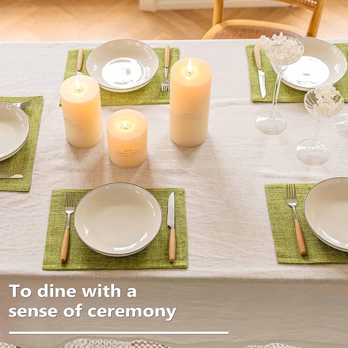 Home Brilliant Green Placemats Set of 8 Washable Place Mats Linen Placemats Heat Resistant Table Mats for Wooden Table Indoor Outdoor Summer Decor, Lime Green