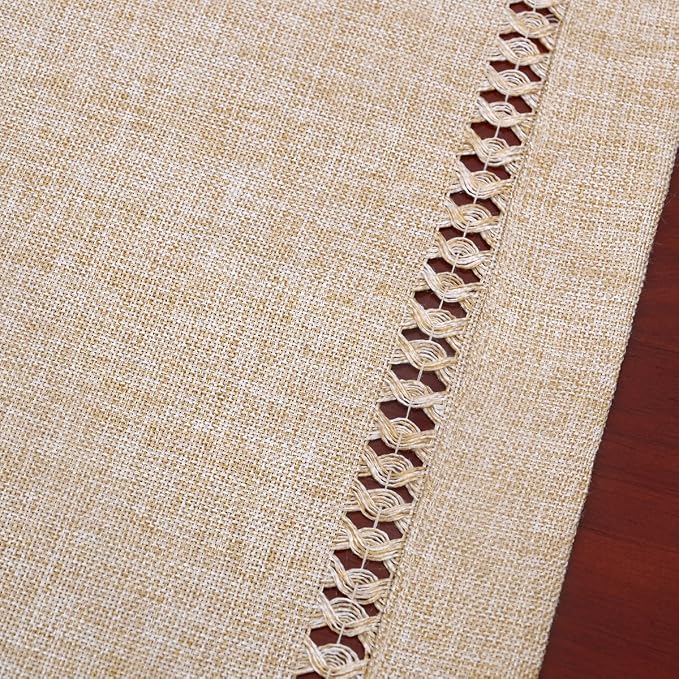 Grelucgo Handmade Hemstitch Beige Table Runner, Rectangular 14 by 90 Inch
