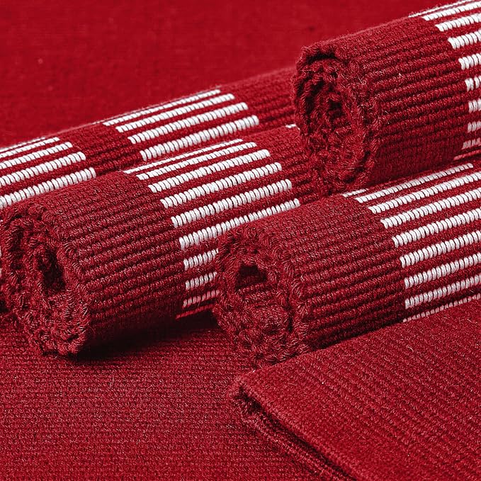 Encasa XO Dining Placemat Set of 6 | Ladder Red Color | Fine Ribbed Cotton Table mat | Size 18x13 in | Machine Washable