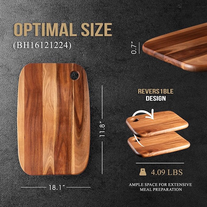 Acacia Wooden Cutting Board,JAMES.F Large Wood Cutting Boards for Kitchen, Big Chopping Boards Thick Serving Boards for Meat, Bread or Vegetables (Large,18.1" x 11.8" x 0.7")