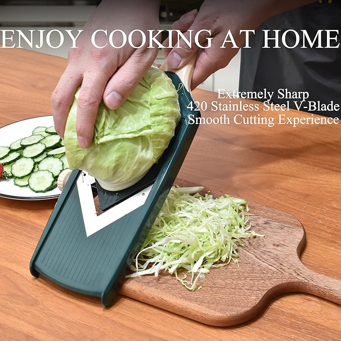 NACOLUS Adjustable Mandoline Slicer for Kitchen - Ultra Sharp V-Blade with Container, Julienning Slicer for Potatoes, Apples, Onions, Tomatoes