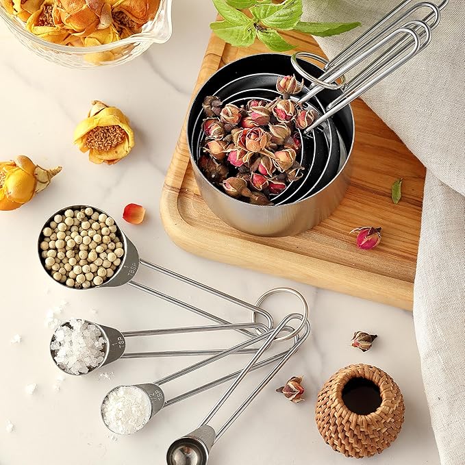8PCS Measuring Cups, OHOLA Stainless Steel Measuring Cups and Spoons Set, Great for Cooking and Baking