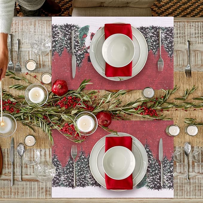 Aofmee Christmas Placemats Set of 6, Washable Christmas Place Mats for Party Kitchen Dining Decoration, Indoor/Outdoor Woven Vinyl Table Mats, Non-Slip Heat Resistant Holiday Placemats, Easy to Clean