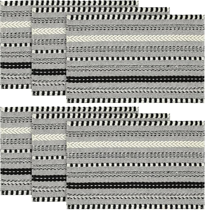 Artoid Mode Black Farmhouse Woven Braided Stripe Placemats Set of 6,12x18 Inch Seasonal Holiday Table Mats Party Kitchen Dining Decoration