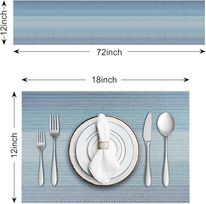 Aofmee Table Runner and Placemats Set of 6 Washable, Heat Resistant Place Mats with Table Runner, Woven Vinyl Table Placemats for Dining Table, Stain Resistant Kitchen Table Mats Sets, Easy to Clean