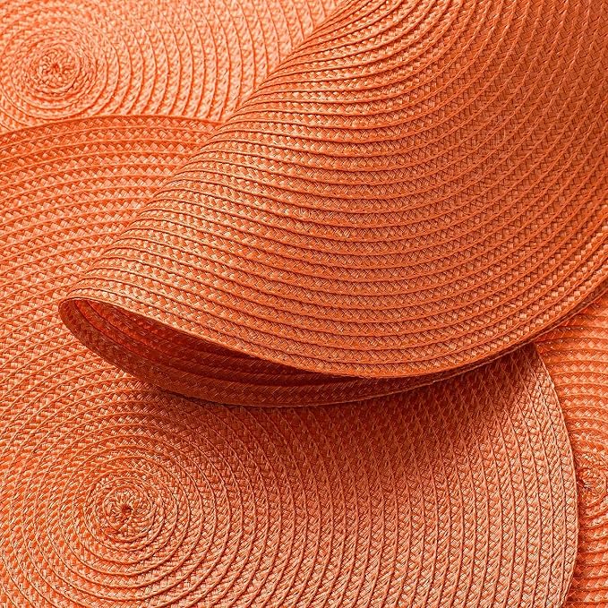 AHHFSMEI Round Placemats Set of 4 Heat Resistant Washable Non-Slip Woven Braided Table Mats for Dining Table Kitchen & Home Decor (Orange, 4)
