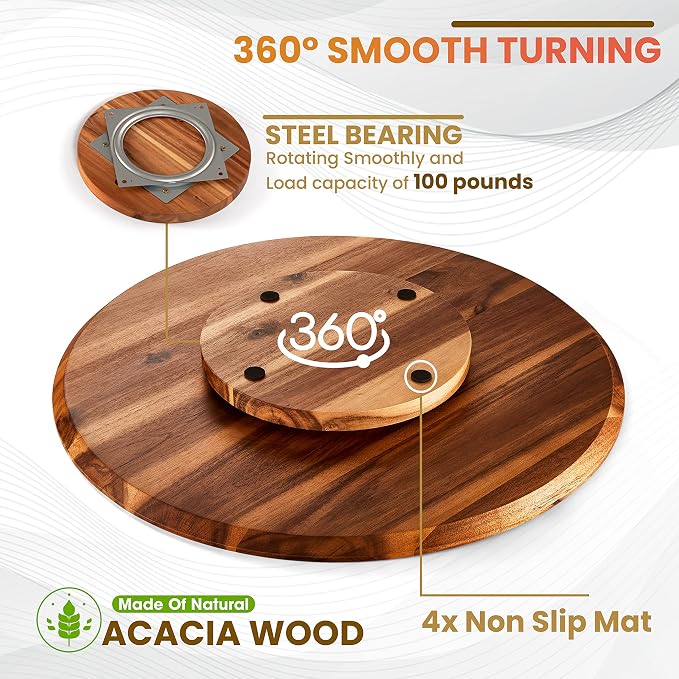 TIDITA 21" Acacia Wood Lazy Susan for Table Top - Wooden Turntable Serving Tray for Charcuterie Boards Cheese Board - Extra Large Round Lazy Susan Organizer - Kitchen Revolution for Countertop