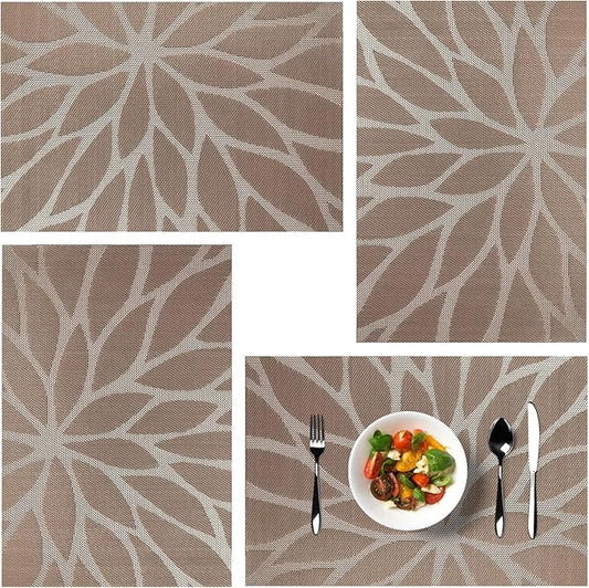Placemats, Placemats for Dining Table Set of 4, Kitchen Table Mats Heat-Resistant Non-Slip Washable PVC Woven Vinyl Place Mats for Dining Room Table Decoration (Set of 4, Brown)