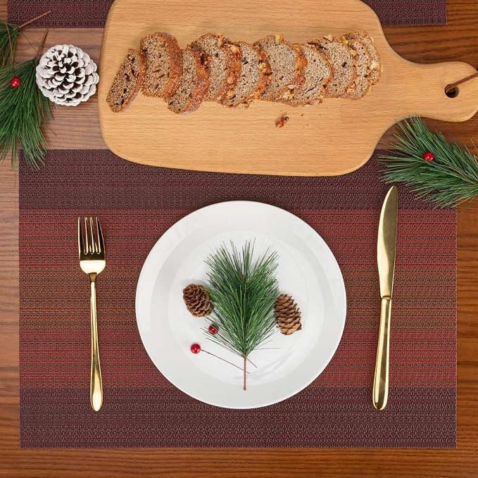 Winknowl Placemats Set of 8, Washable Vinyl Woven Placemats, Heat Resistant & Wipeable Table Mats for Kitchen Dining Table (Red)