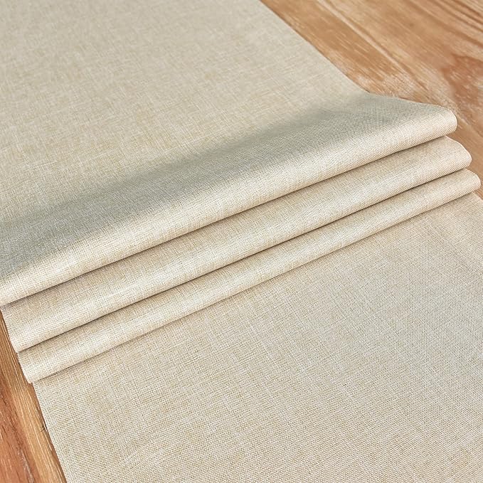 NEWISHER Farmhouse Rustic Table Runner Solid Beige Rectangular Table Runners Faux Linen Table Runner for Everyday Use Kitchen Dining Party Table 13x60 Inch