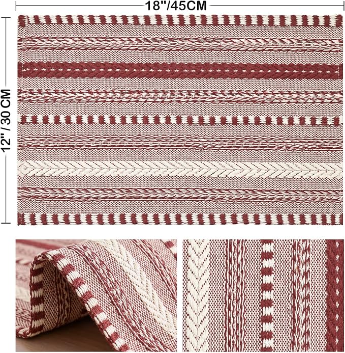 Artoid Mode Red Farmhouse Woven Braided Stripe Placemats Set of 4,12x18 Inch Seasonal Holiday Table Mats Party Kitchen Dining Decoration