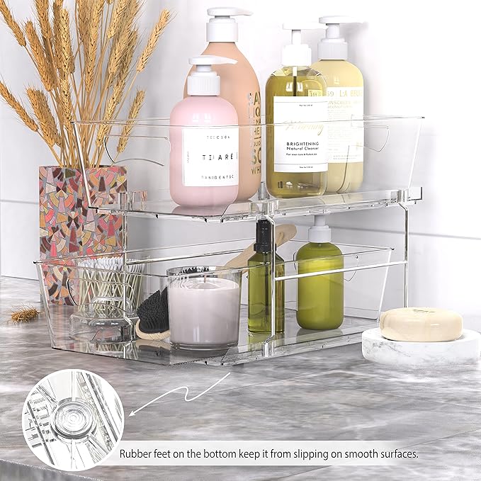 Simple Houseware 2 Tier Basket Drawer Cabinet Pull-Out Organizer, Clear