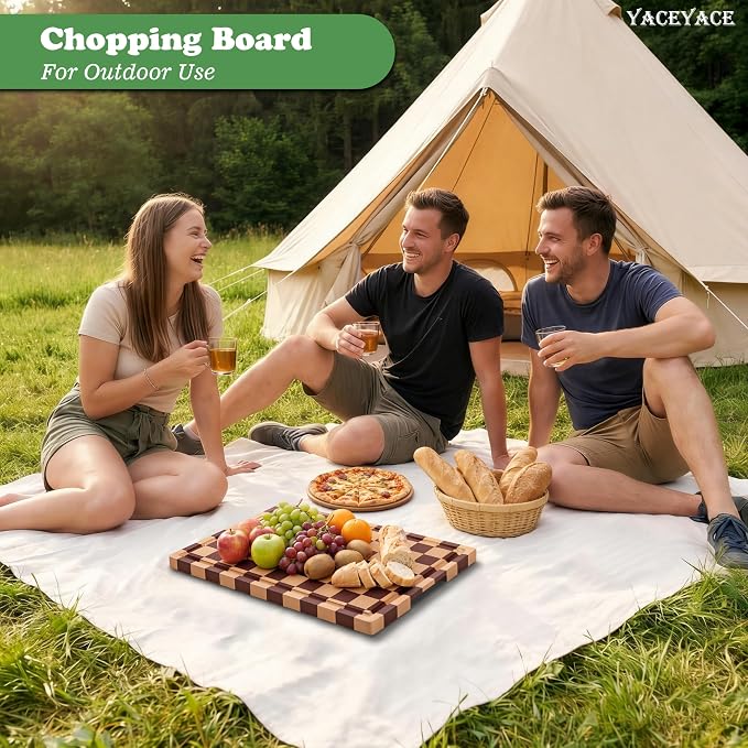 Wooden Cutting Boards for Kitchen, Large Size 16.5"x12" Acacia Wood Cutting, Thick Wood Checkered Chopping Boards for Home, Kitche, Foods