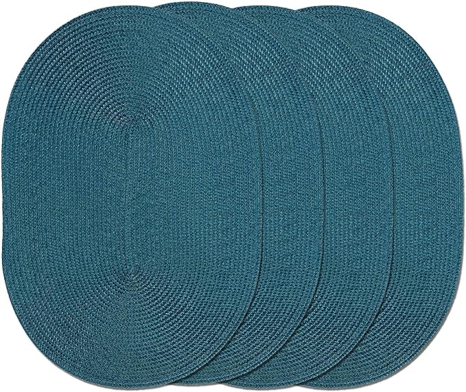 AHHFSMEI Placemats Set of 4 for Dining Table Washable Woven Non-Slip 18x12 inches Placemat Heat-Resistant Durable Table Mats for Dining Table Easy to Clean (Oval Blue, 4)