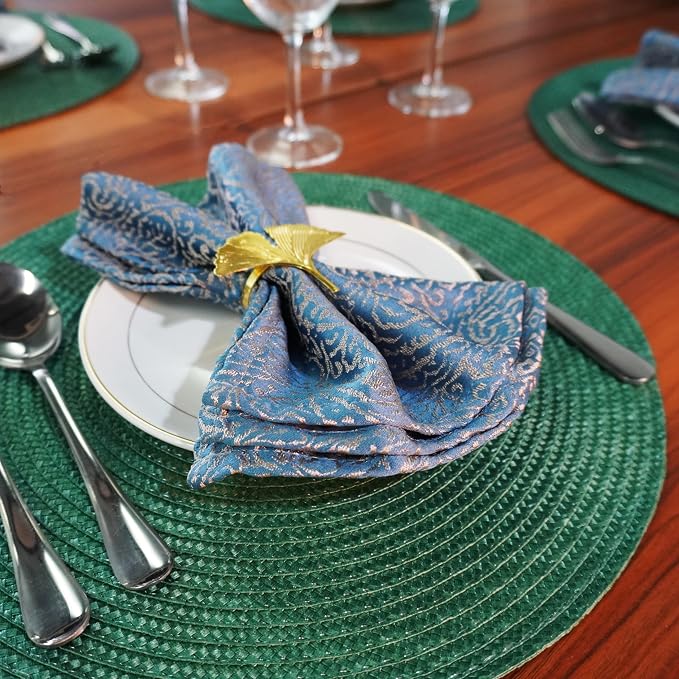Round Braided Placemats Set of 4 Washable Easy to Clean Place Mats for Dining Tables Woven Non-Slip Heat Resistant Table Mats 15 Inch (Dark Green)