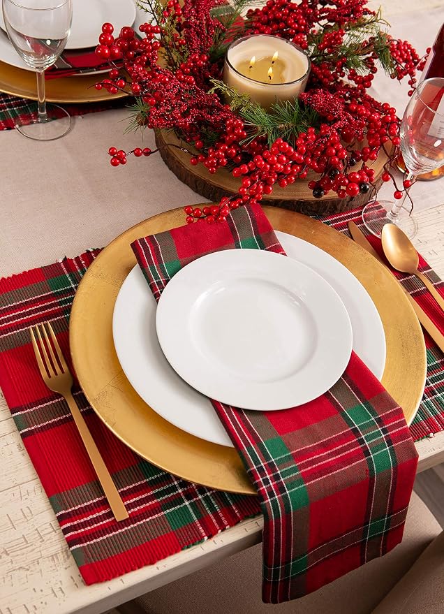DII Farmhouse Christmas Plaid Dining Table & Kitchen Décor, Holiday Napkin Set, 18X18, Red & Green, 6 Count