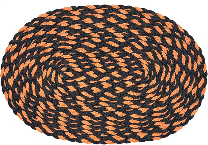 CAIT CHAPMAN HOME COLLECTION Halloween 12"X18" Orange Black Dual-Color Oval Braided Woven Polypropylene Plastic Placemats, Set of 6