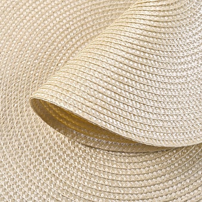 Feuille Round Braided Placemats Set of 6 Place Mats for Dining Table Woven Washable Non-Slip Table Mats 13.5 Inch Beige 6pcs