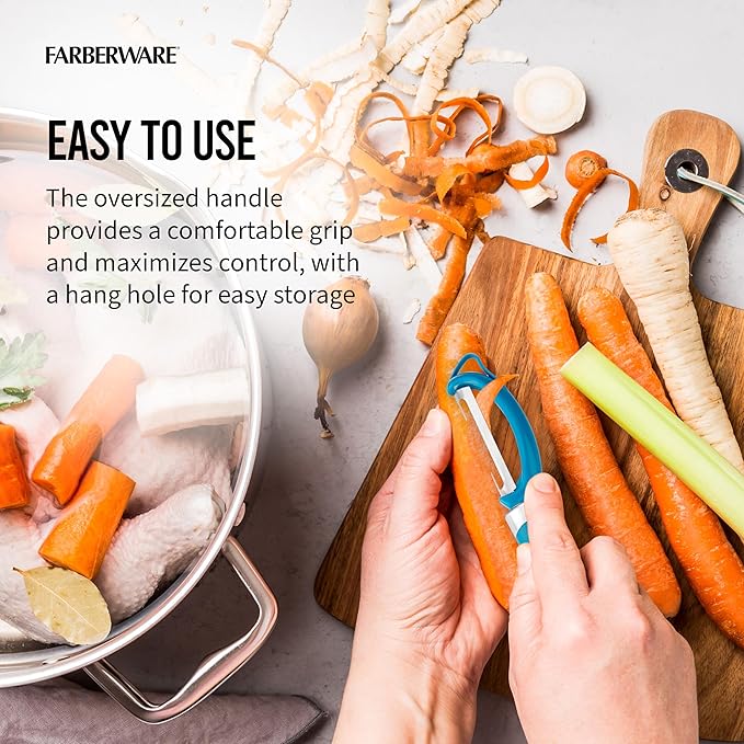 Farberware Euro Peeler, a Kitchen Essential for Quick and Easy Peeling of Produce, Chocolate, Cheeses and More, Features Hang-Hole for Easy Storage, Dishwasher Safe, Dark Teal