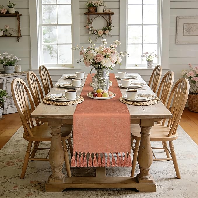 yuboo Burnt Orange Table Runner 72 Inches - Terracotta Boho Runner for Wedding, Spring Dining Table, Valentine's Day Party, Rust Farmhouse Decor for Dresser