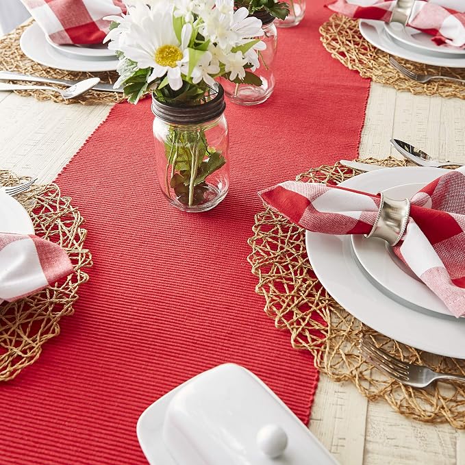 DII Basic Everyday Ribbed Tabletop 100% Cotton, Table Runner, 13x72, Tango Red