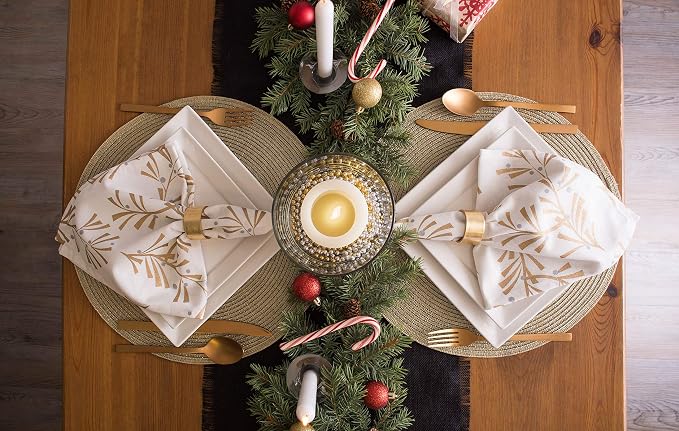DII Woven Placemats Collection Metallic Round Placemat Set, 15", Champagne, 4 Piece