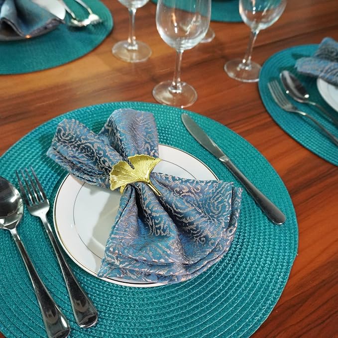 Round Braided Placemats Set of 4 Washable Easy to Clean Place Mats for Dining Tables Woven Non-Slip Heat Resistant Table Mats 15 Inch (Blue)